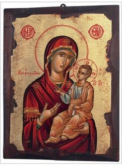 ICONA MADONNA CON GESU' BAMBINO MAESTRO MANTO ROSSO 21 X 28 CM