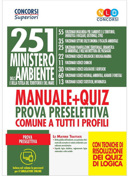 251 POSTI MINISTERO AMBIENTE E TUTELA DEL TERRITORIO E DEL MARE. MANUALE+QUIZ