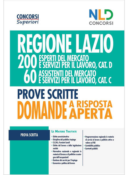 REGIONE LAZIO 200 ESPERTI MERCATO 60 ASSISTENTI MERCATO PROVA SCRITTA