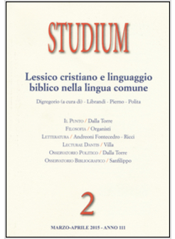 STUDIUM (2015). VOL. 2: LESSICO CRISTIANO E LINGUAGGIO BIBLICO 