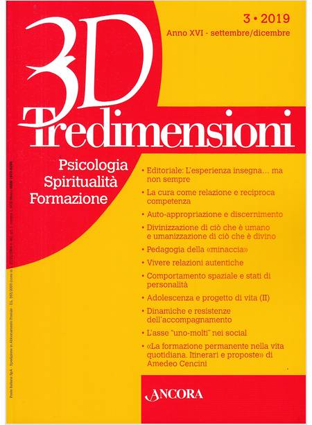 TRE DIMENSIONI PSICOLOGIA SPIRITUALITA' FORMAZIONE VOL. 3 2019