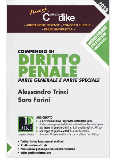 COMPENDIO DI DIRITTO PENALE PARTE GENERALE E SPECIALE. EDIZ. MINORE