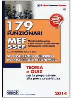 179 FUNZIONARI MEF-SSEF MINISTERO DELL'ECONOMIA E DELLE FINANZE