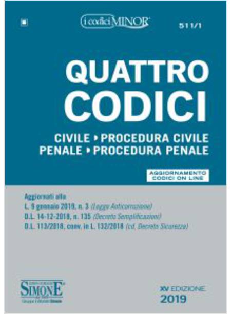 QUATTRO CODICI. EDIZ. MINOR. CON CONTENUTO DIGITALE PER ACCESSO ON LINE