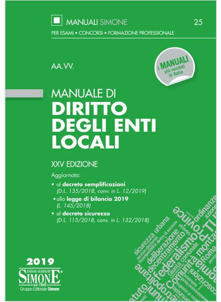 MANUALE DI DIRITTO DEGLI ENTI LOCALI. XXV EDIZIONE