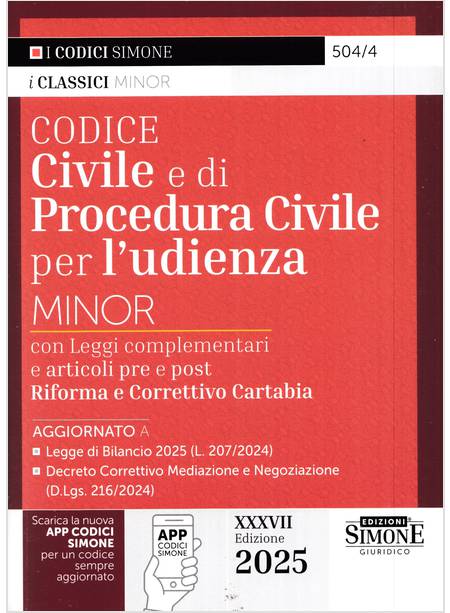 CODICE CIVILE E DI PROCEDURA CIVILE PER L'UDIENZA. MINOR